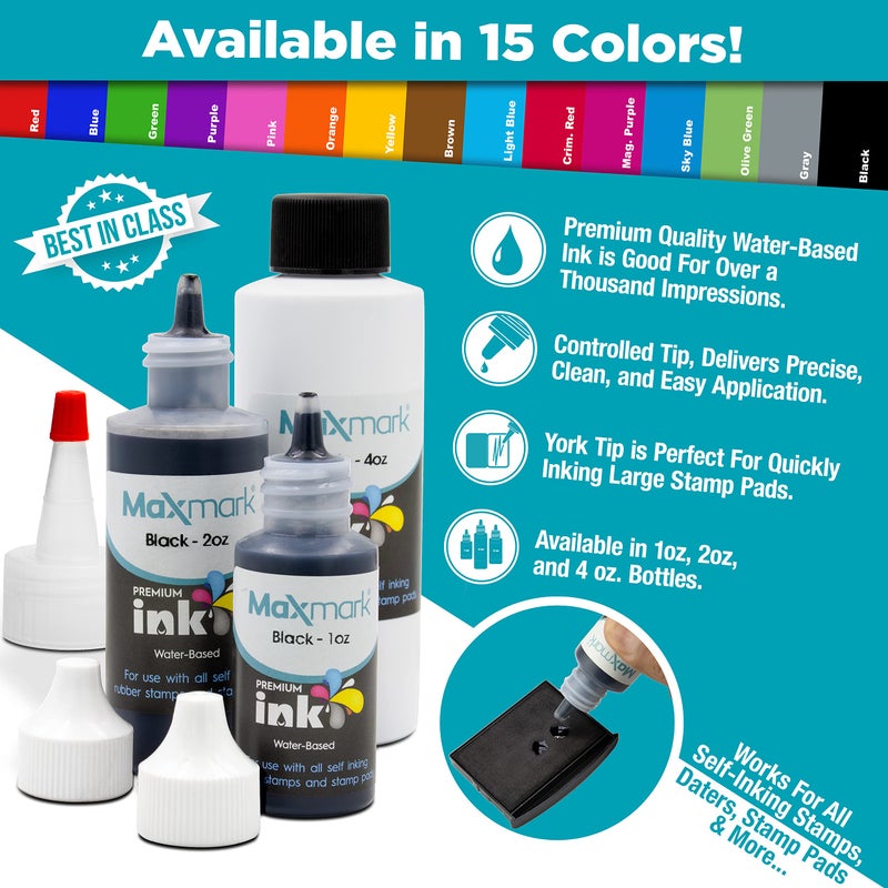 MaxMark Premium Refill Ink with Control Tip Bottle for Self-Inking Stamps, Red Color - 4 oz. - Image 4